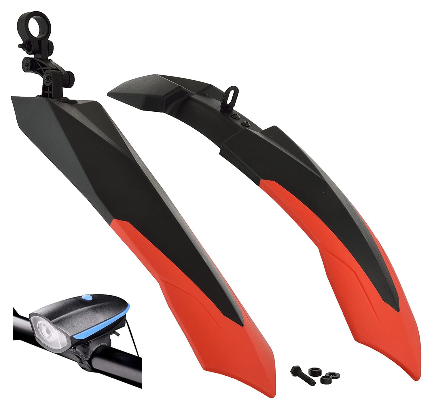 ABC AMOL BICYCLE COMPONENTS Bicycle Front & Rear Double Colour Mudguard with Iron Fitting + 1 Cycle Waterproof USB Rechargeable Headlight (Red) (B0BRWLG8XQ) Amazon Price History, Amazon Price Tracker