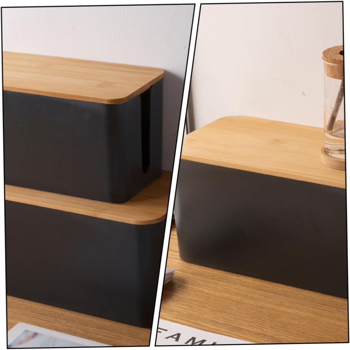 2pcs Texture Socket Storage Box Wire Organizer for Electric Protector Cases for Desk and Living Small and Medium Black