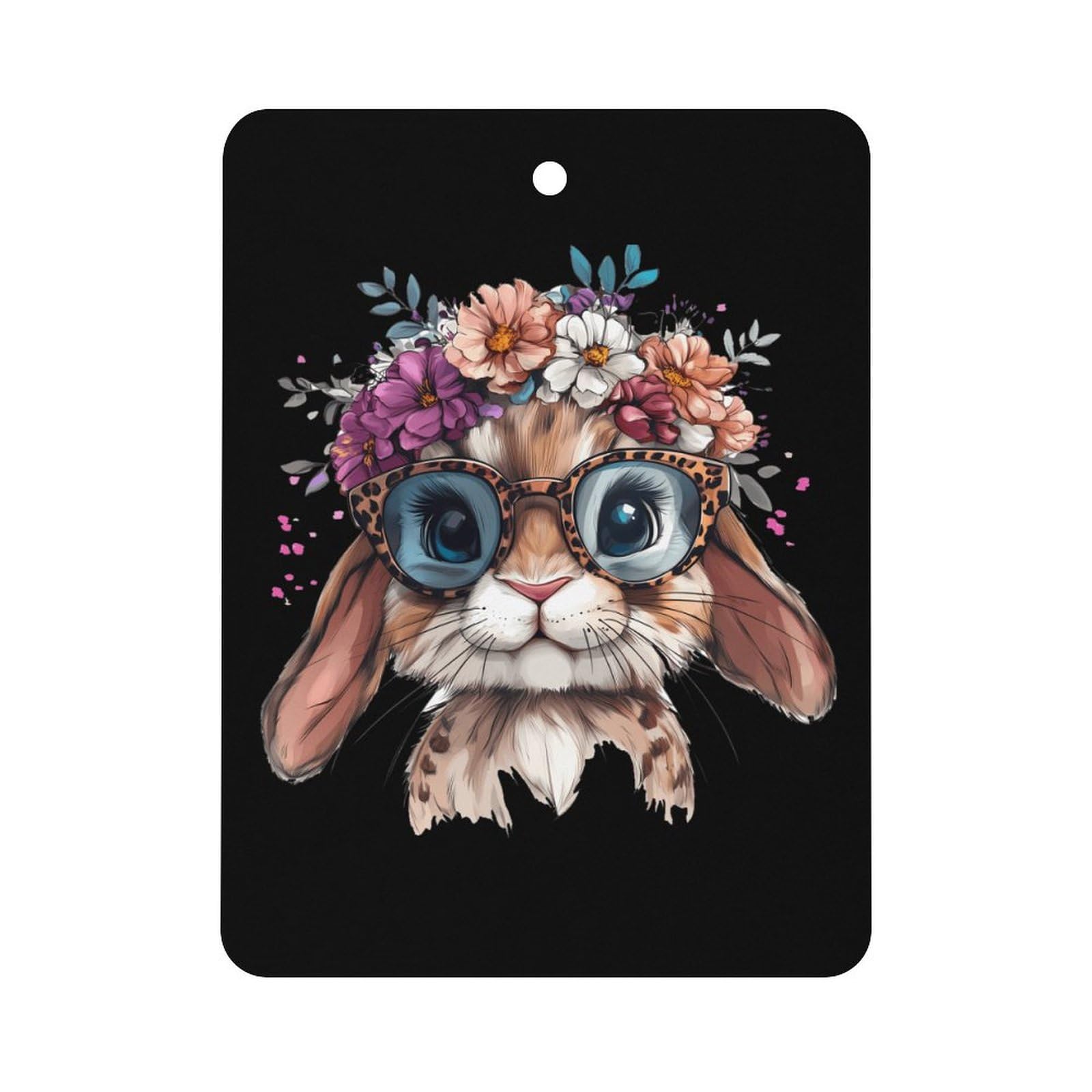 Bunny Leopard Glasses with Flower Crrown Car Air Freshener Hanging Aromatherapy Tablets for Car Accessories Square