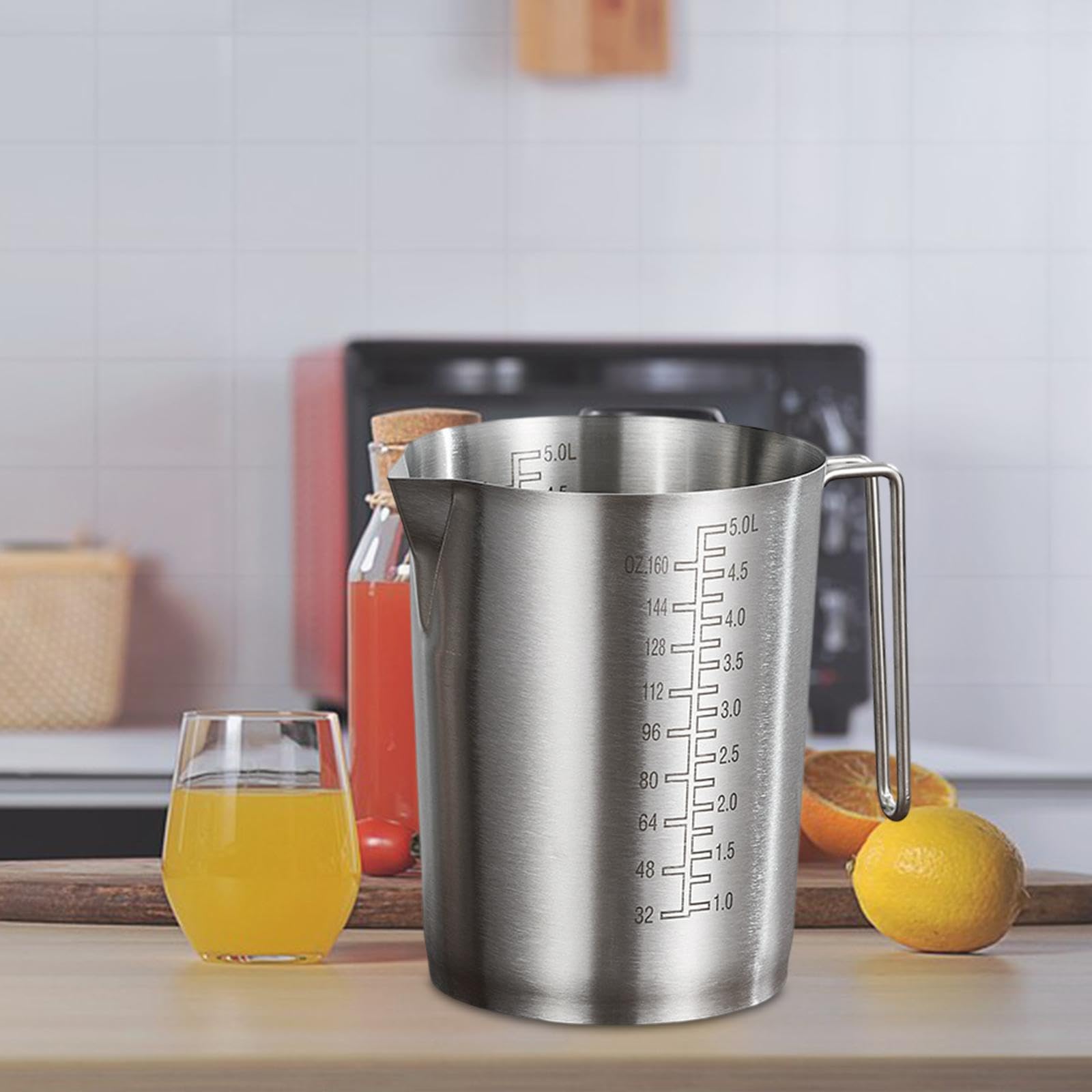 Generic Vaso Medidor con Graduaciones Internas Y Externas, Acero Inoxidable, Mango, Boquilla para Verter, Utensilio de Cocina Adecuado para, 5l, Individual