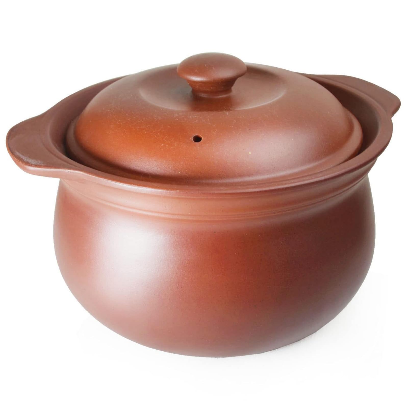 Olla de barro de 3 l con tapa para sopa, guisada a fuego lento, sin esmaltar, apta para microondas y horno.