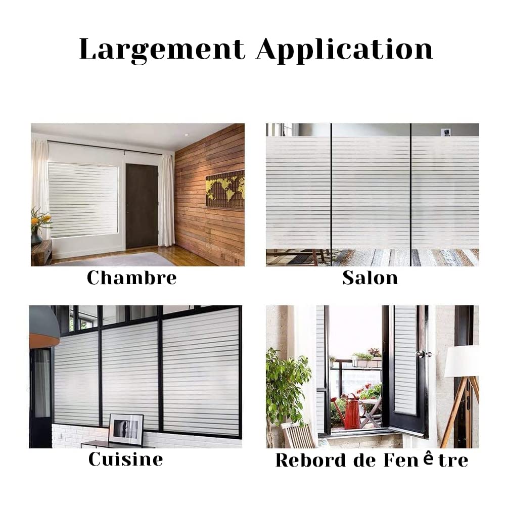 rabbitgoo Film Vitre Anti Regard à Motif Rayure 90x400cm, Dépoli, Anti UV | Brise Vue Fenetre Electrostatique, Sans Colle, Amovible, Réutilisable, Film Fenetre Décoratif pour Bureau Cuisine Salon