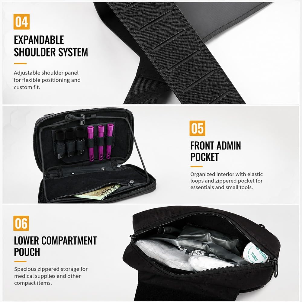 Borsa Pettorale Uomo Donna, Chest Pack Regolabile con Tasche Multiple per Caccia Tattico Tiro Sportivo Airgun Escursionismo Ciclismo E attività Outdoor