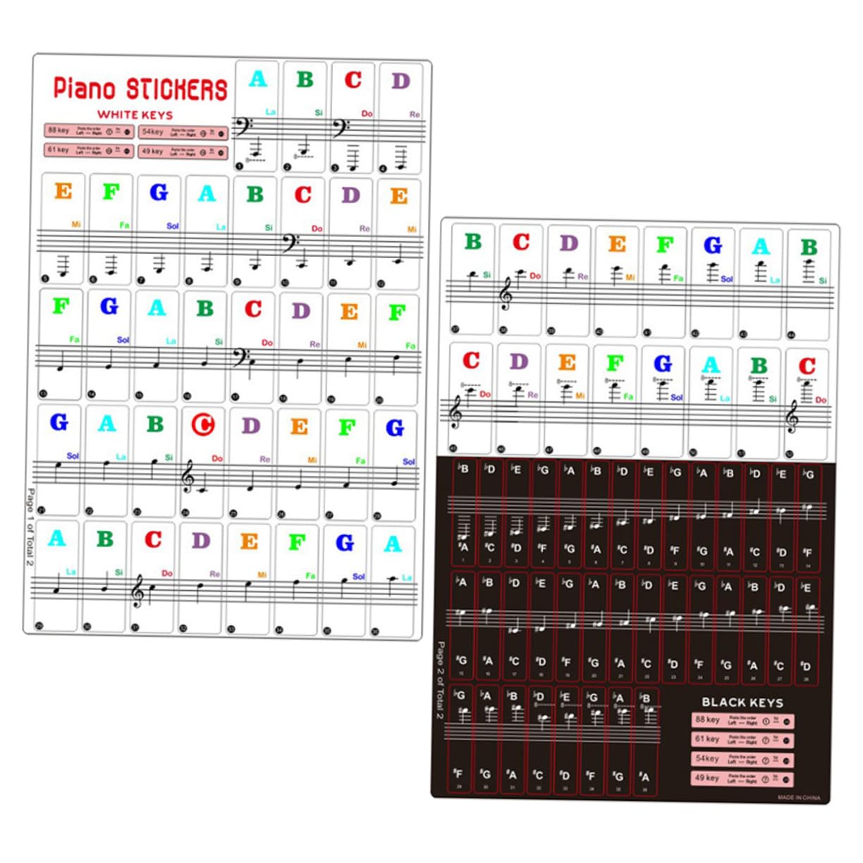 HEMOTON 88/61/54/49 Key Piano Keyboard Stickers 2 Sets Electronic Keyboard Sticker Removable for Beginners