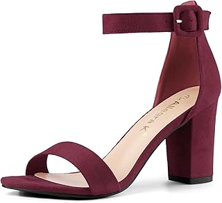 Allegra K Women's Chunky High Heel Ankle Strap Sandals Burgundy US 8.5/UK 6.5/EU 40 Price In India