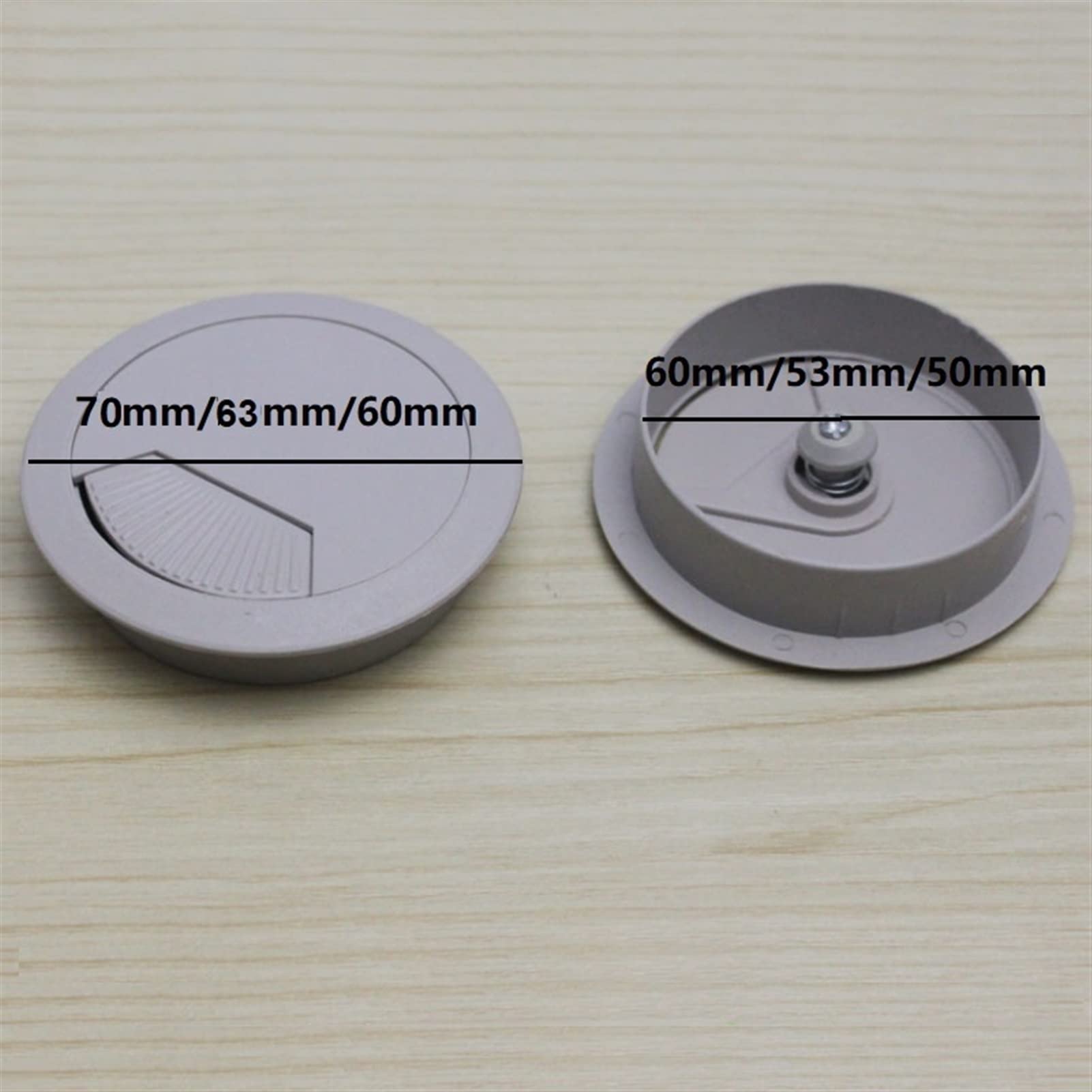 Passacavi da scrivania, 10 pezzi, 60 mm, 53 mm, 50 mm, per porta cavi, per scrivania e computer, colore grigio, 53 mm