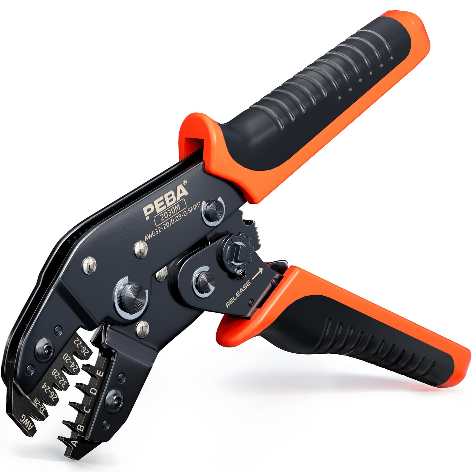PEBA Micro Connector Pin Crimping Tool 0.03-0.5mm² 32-20AWG Ratcheting Crimper for 2.0mm, 2.5mm, 2.54mm, 3.0mm Pitch JST PH, Dupont, Open Barrel