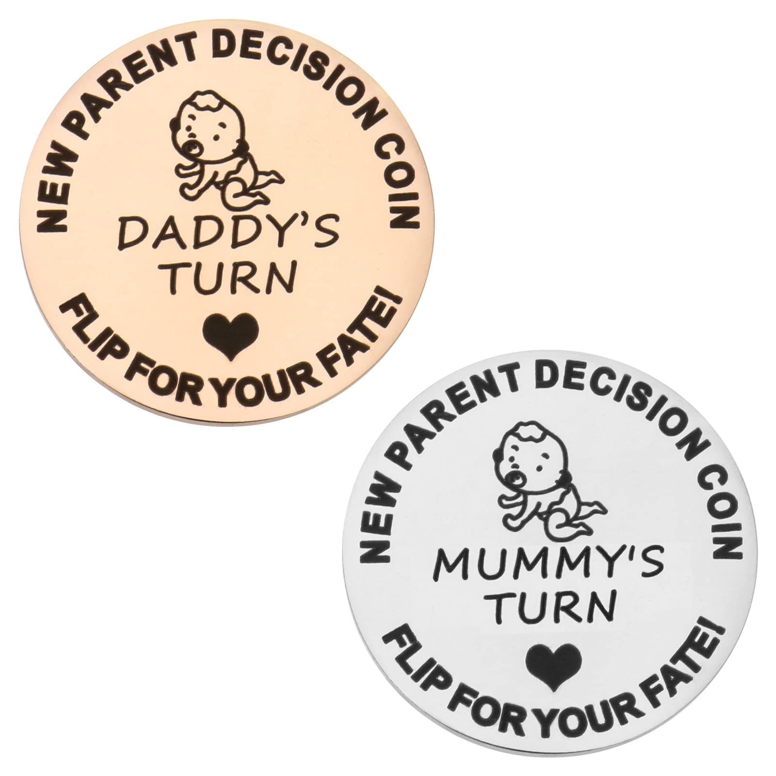 2Pcs New Parents Decision Coin Stainless Steel Decision Coin Funny New Mummy Daddy Decision Coin Fun Coin for Decision Making Silver Rose Gold