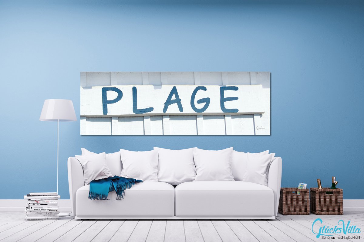 Glücksvilla - Zum Strand (Acrylglas-Bild 5 mm, 60 x 20 cm) | div. Maße - aus DE - Kunstdruck XXL Deko Wandbild quer - Fischerhütte Meer Insel Oleron Hütte Schild Plage