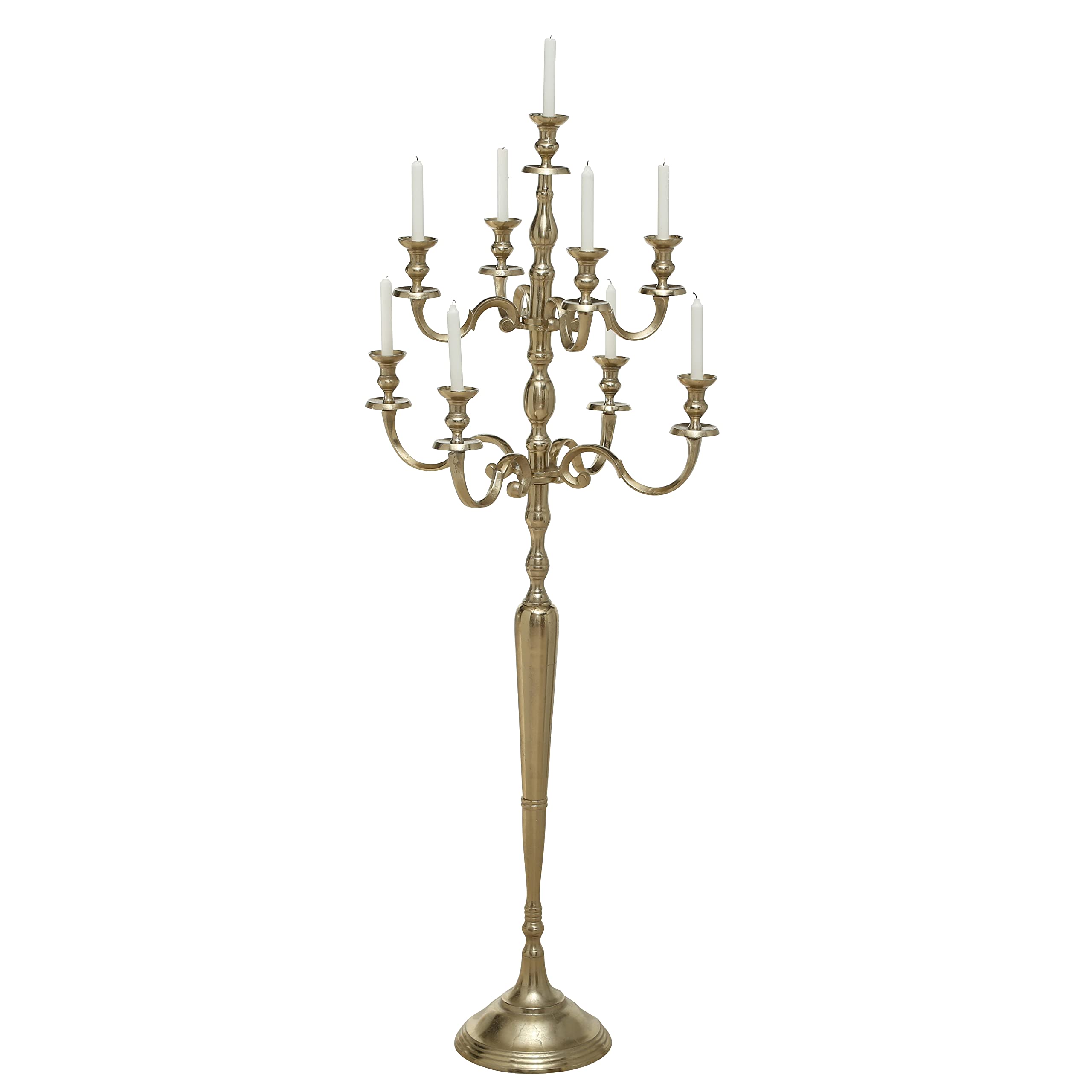 Hamptons Tall Nine Taper Candle Golden Candelabra, Handcrafted, Aluminum Nickel, 6 Feet (70.75 Inches-180 cm) Floor