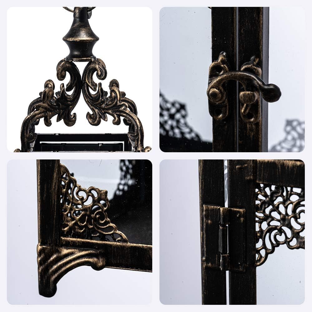 DECORKEY Lanterna Decorativa Vintage 39 Cm – Esagonale In Metallo E Vetro, Per Interni/Esterni, Porta Candele - 5