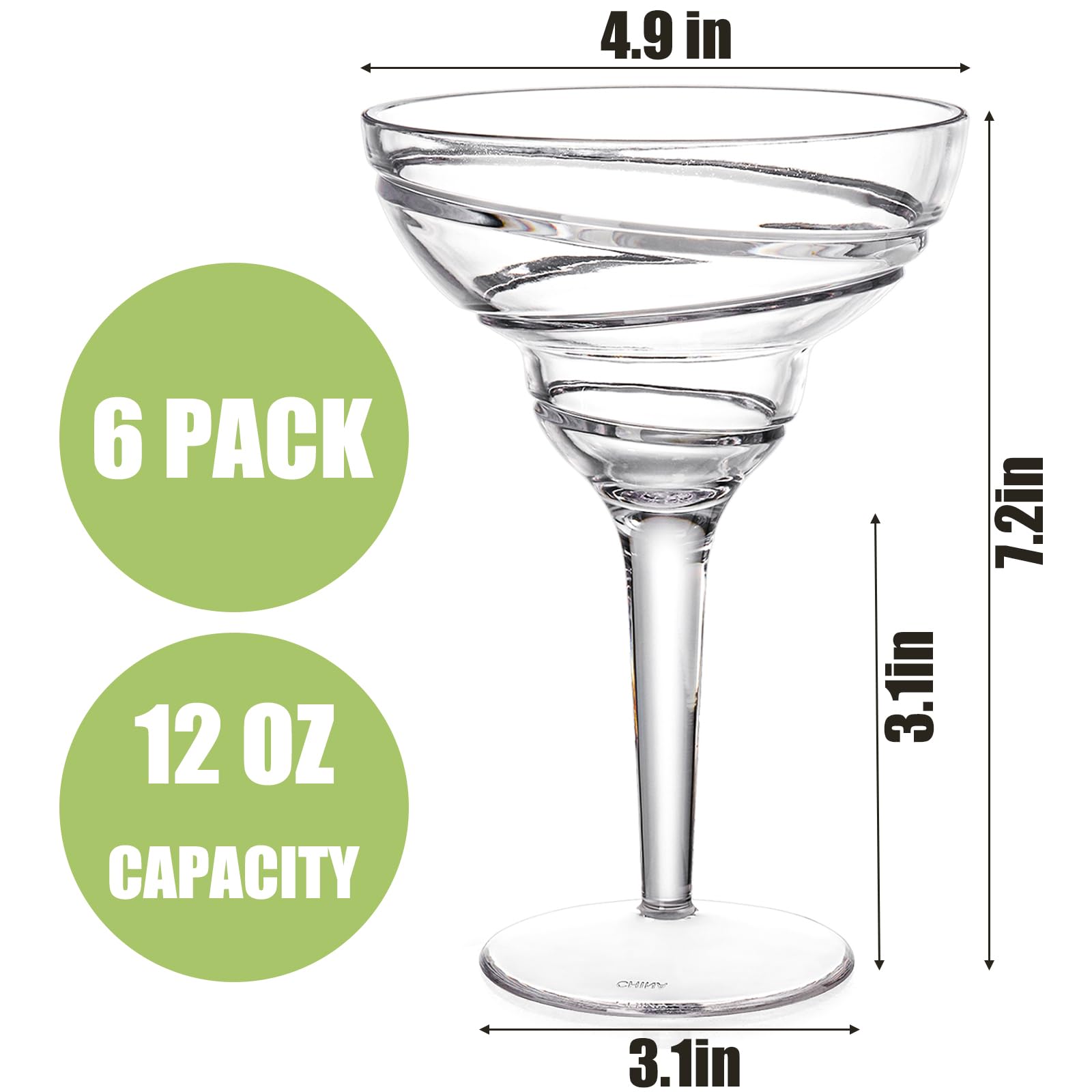 Youeon Paquete de 6 copas de plástico irrompibles para margaritas de 12 onzas con tallo, copas de vino de plástico inastillables, tazas de vino reutilizables para uso en interiores y exteriores,