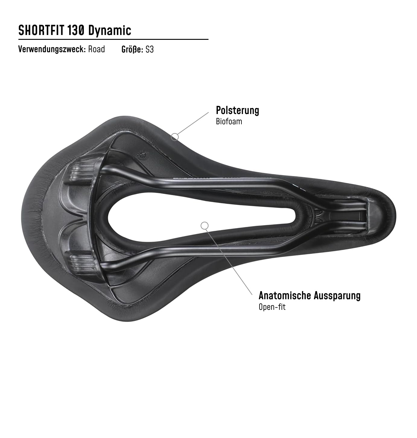 Selle San Marco SHORTFIT 130 – Ergonomischer Rennrad-Sattel mit kurzem Schnitt, zentraler Aussparung – Größe S3, Schwarz