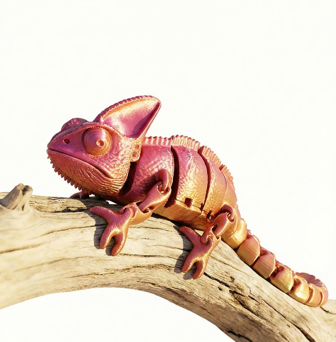 Ruyal Metta 3D Printed Lizard Chameleon Toy - 20cm 3D Printed Animals for Collectors & Desk Decor (Red yellow,M)