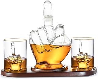 Middle Finger Whiskey Decanter Set - Wine Container & Middle Finger Glasses for Scotch, Tequila, Brandy, Rum, Bourbon & Alcoholic Drinks - Gift Accessories for Men, Dads, Boyfriends