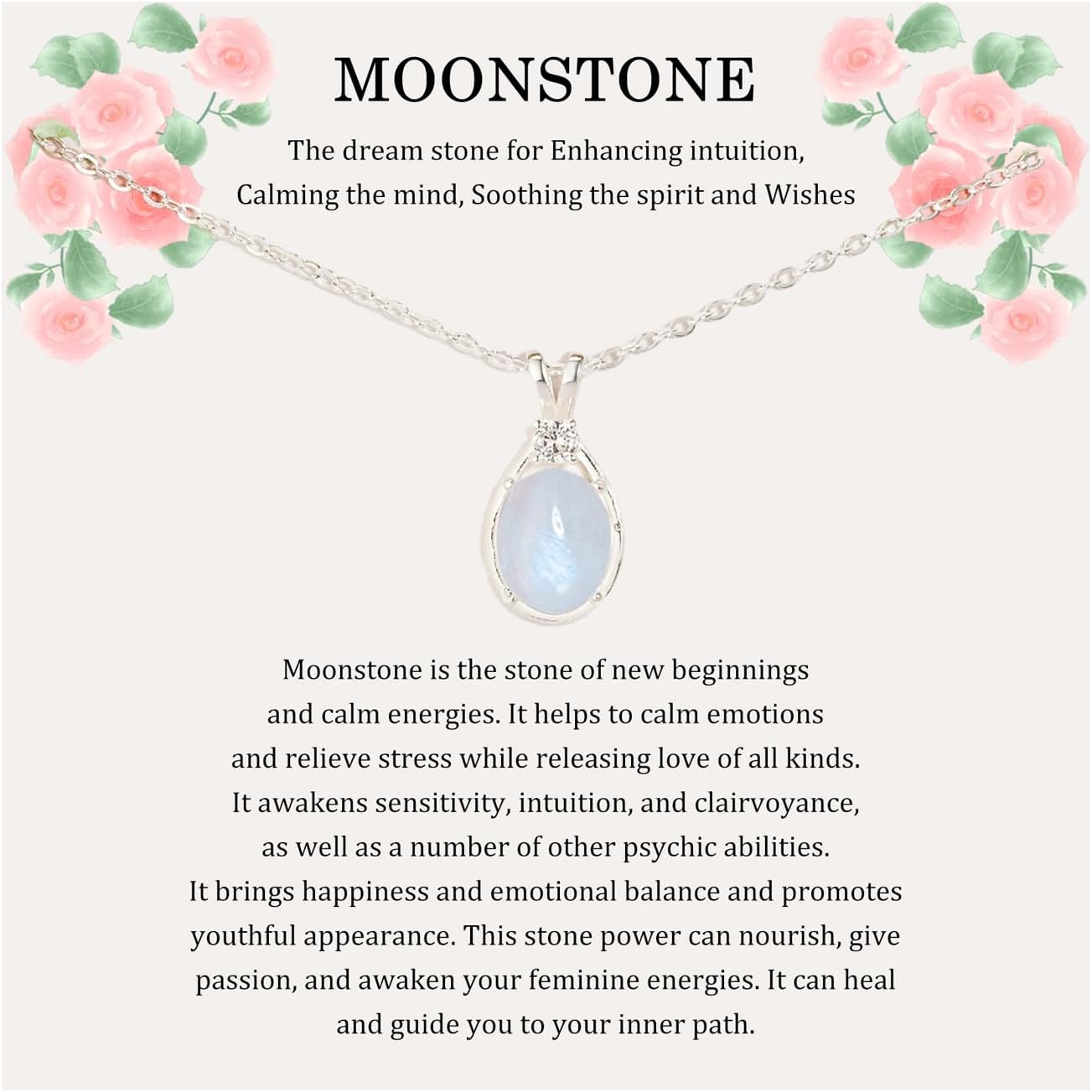 New Beginnings Gifts Moonstone Necklace for Women, Sterling Silver Moonstone Jewelry, Divorce Gift, Healing Gift, New Job, Sobriety Gifts for Women