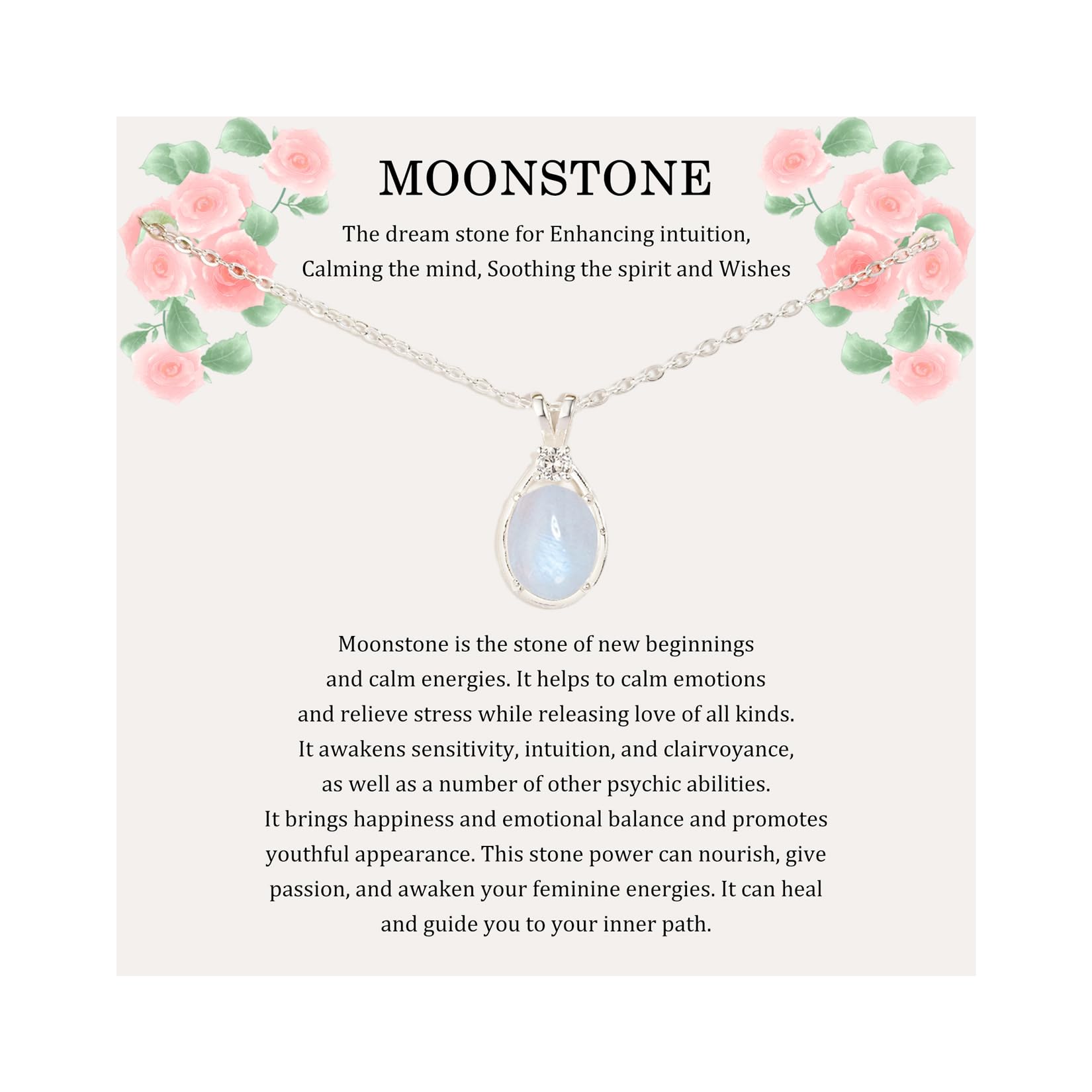 New Beginnings Gifts Moonstone Necklace for Women, Sterling Silver Moonstone Jewelry, Divorce Gift, Healing Gift, New Job, Sobriety Gifts for Women
