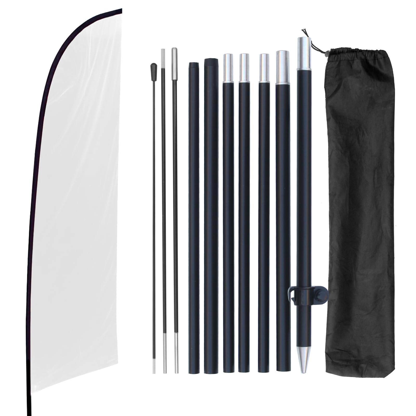Yeload 12FT Blank Feather Flag Kit With Pole - Solid Color for Sublimation Business, Portable Aluminum Swooper for Outdoor Advertising (White)