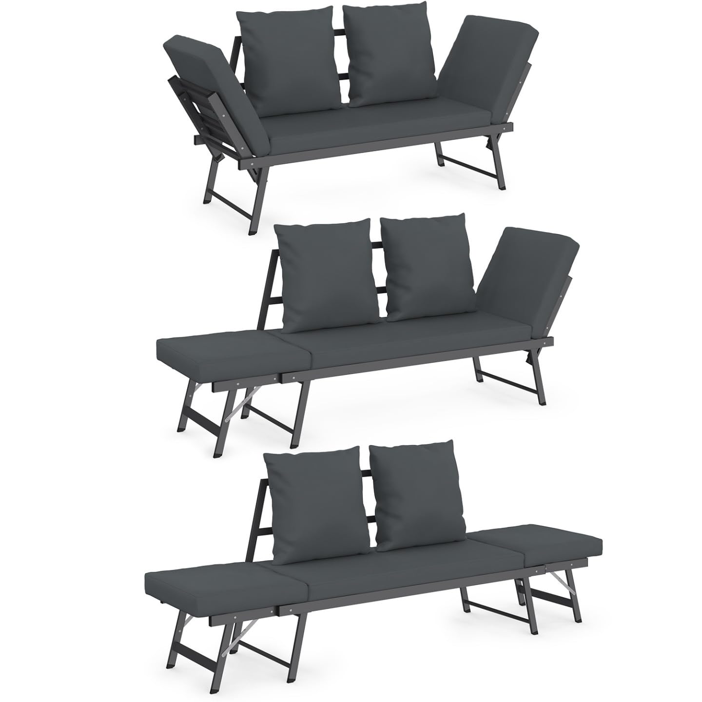 IDMarket - Canapé de Jardin Convertible NOLA Gris Anthracite