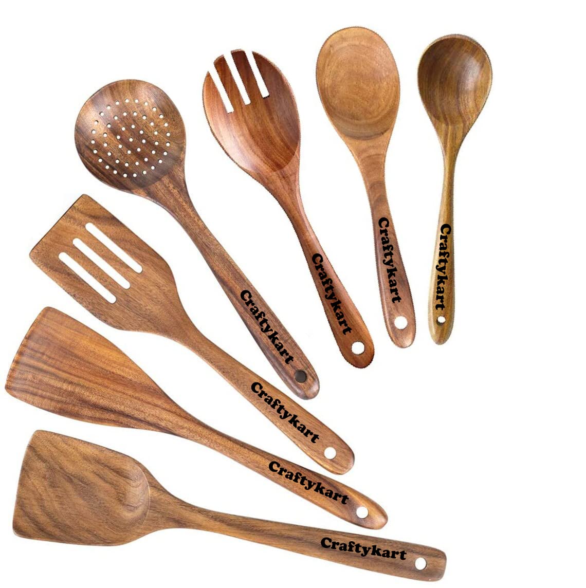 CRAFTYKART Rosewood Handmade Wooden Serving and Cooking Spoon Set Spatulas (7)