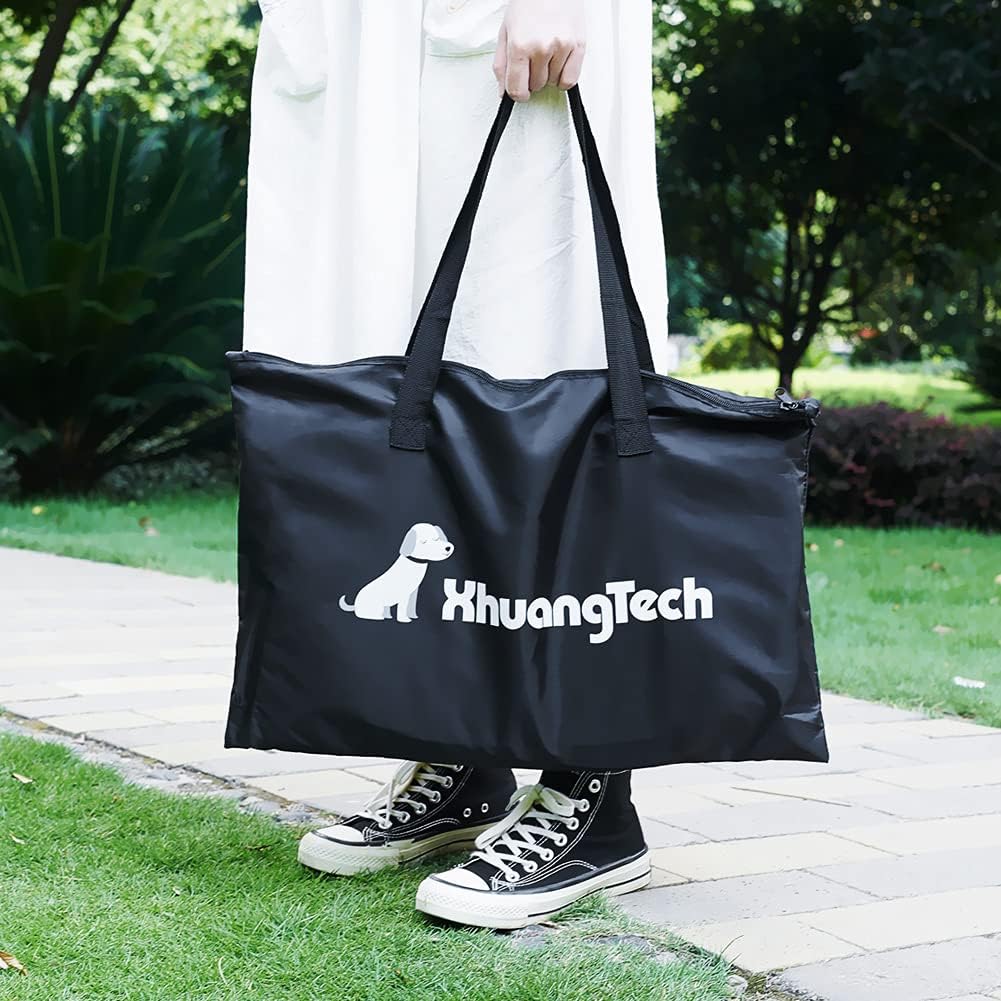 XhuangTech Soft Fabric Portable Foldable Pet Dog Cat Puppy Playpen, Indoor/Outdoor use Pet Kennel Cage Travel Pet Carrier + Carrying Case… (Grey & Beige) 7