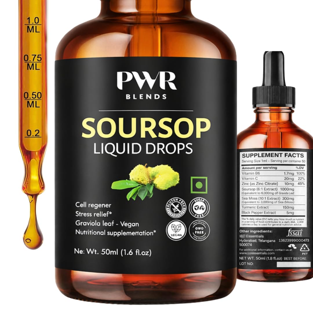 Soursop Leaves Graviola Liquid Drops Hanuman Phal Laxman for Cell Support & Regeneration, Immune System and Gut Health Support, Soursop Bitters Liquid | Natural Tangy & Sour Flavor - 50 ml