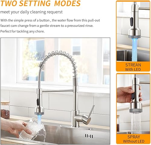 Miniatura 5 de OwOFAN - Grifos de cocina con rociador de latón sólido con níquel de cepillado industrial de una sola manija grifo para granja campamento lavandería