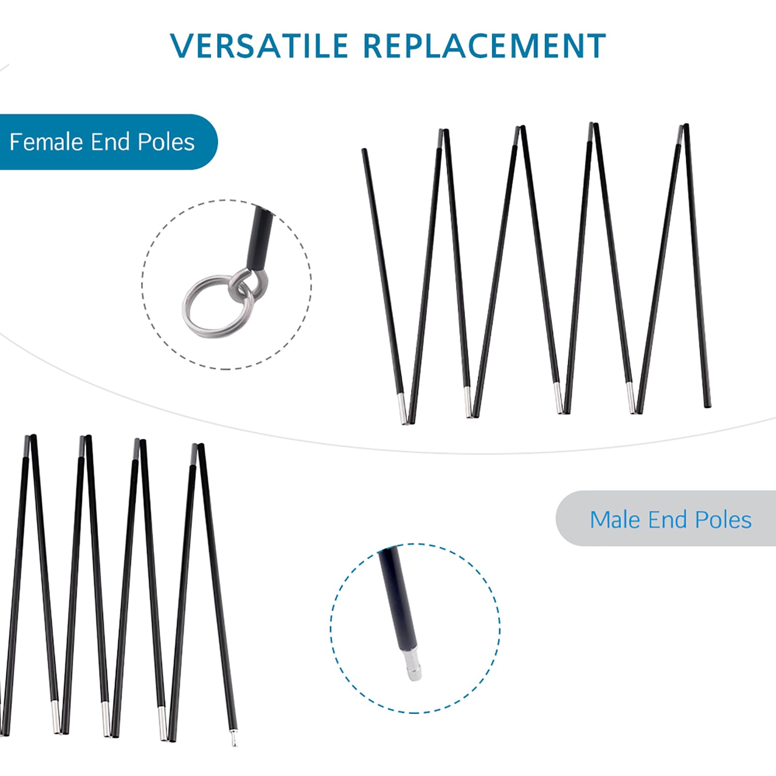 Aluminum Tent Poles Replacement, Fits Both Female and Male Ends, Lightweight Tent Pole Repair Kit, 7001 Series Aluminum Alloy T6 Heated