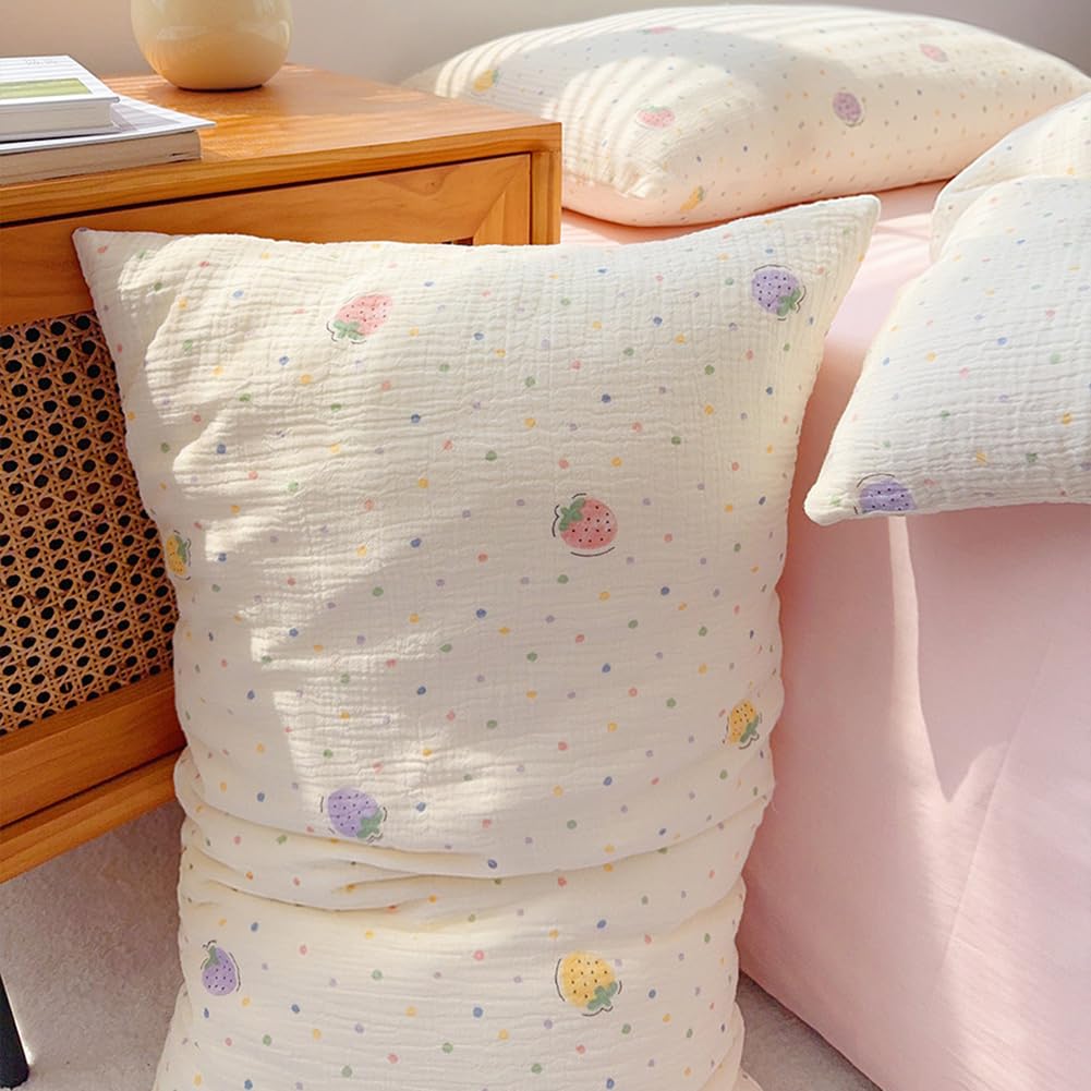 Nayoroom Musselin Kinderbettwäsche 100x135 cm Baumwolle Bettbezug mit Kissenbezug 40x60 cm Oeko-TEX Standard Bunte Erdbeeren