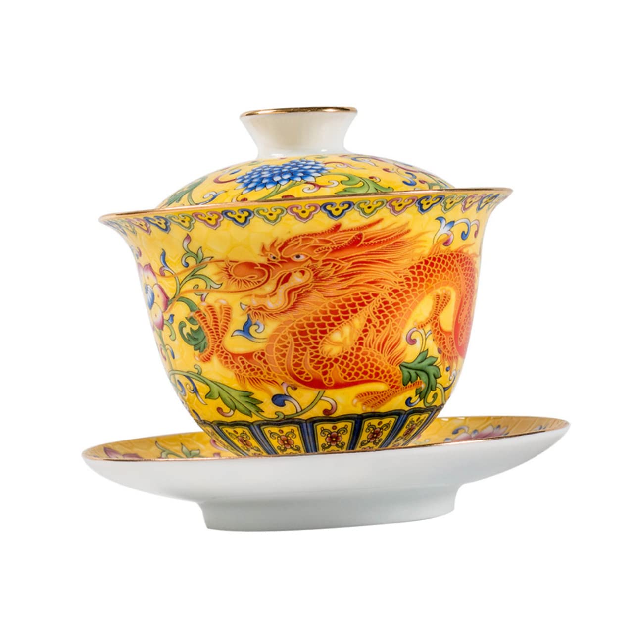 1 Juego de Tazas de té de cerámica de Estilo Chino con platillo Decorativo para reuniones de té y preparación de té de Flores, artesanía Resistente al Calor