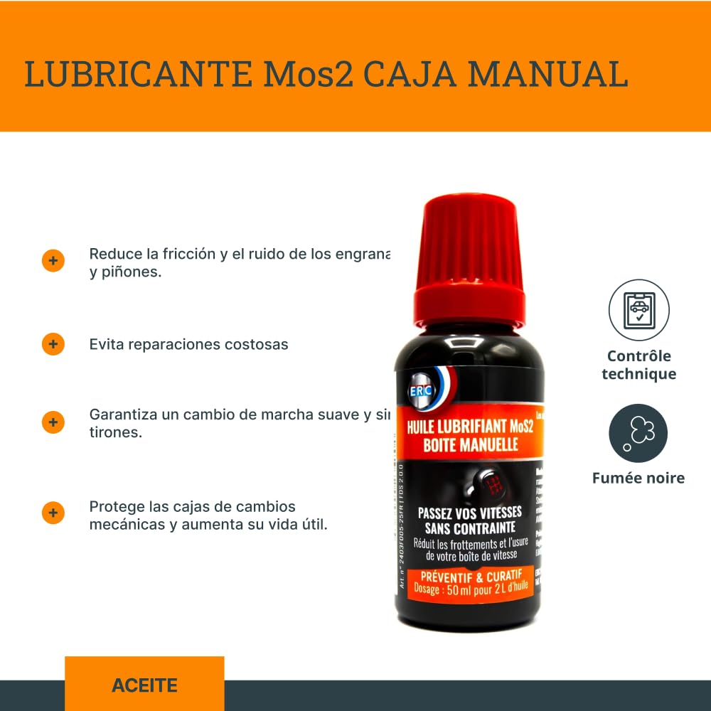 ERC | [Aceite Lubricante MoS2 para Caja de Cambios Manual] | Aditivo para Caja de Cambios Manual | Reduce la Fricción y el Desgaste de la Transmisión | Tratamiento Preventivo y Correctivo | 50 ml