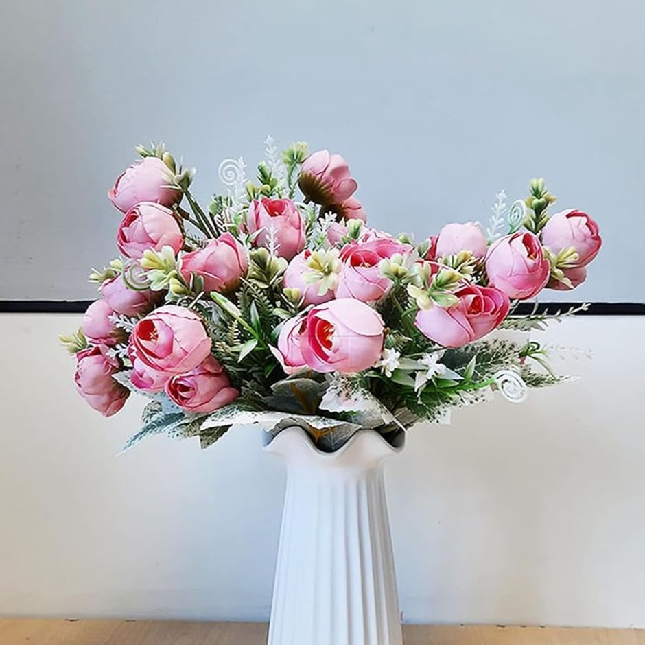 Image of Art Street Artificial Pink Rose Flowers Bunch for Home Decor Bedroom, Living Room, Restaurant Centerpieces| New Year, Christmas| Set of 2, 14 Head (13 Inch) Small, Without Vase