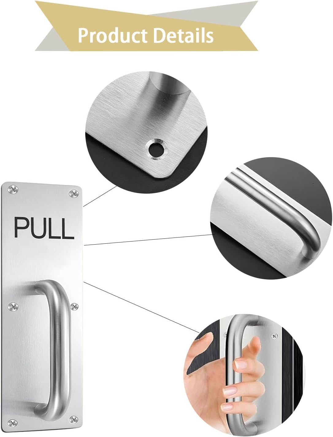 GIONAR Stainless Steel Pull Handle Set, Heavy Duty with Push Plate & Screws for Sliding Barn & Fire Doors, Home, Office - Image 3