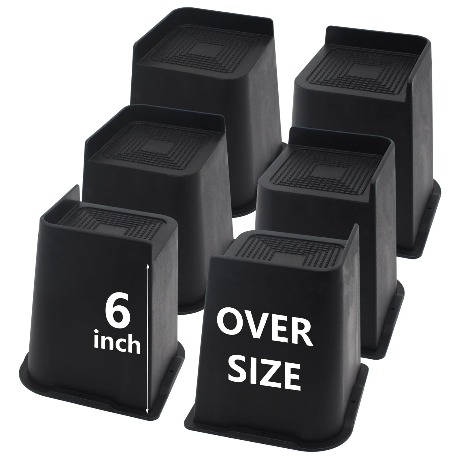 6 Pack Bed Risers 6 inch Heavy Duty, Oversized Furniture Risers, Black Bed Lifts Risers for Table, Sofa, Chair, Couch, Desk, Bed Frame Risers Supports Up to 6,500 Lbs