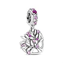 PANDORA Icons Pendente a forma di albero genealogico in argento Sterling con zirconia cubica rosa fairy tale, zaffiro rosa sintetico e rubino sintetico