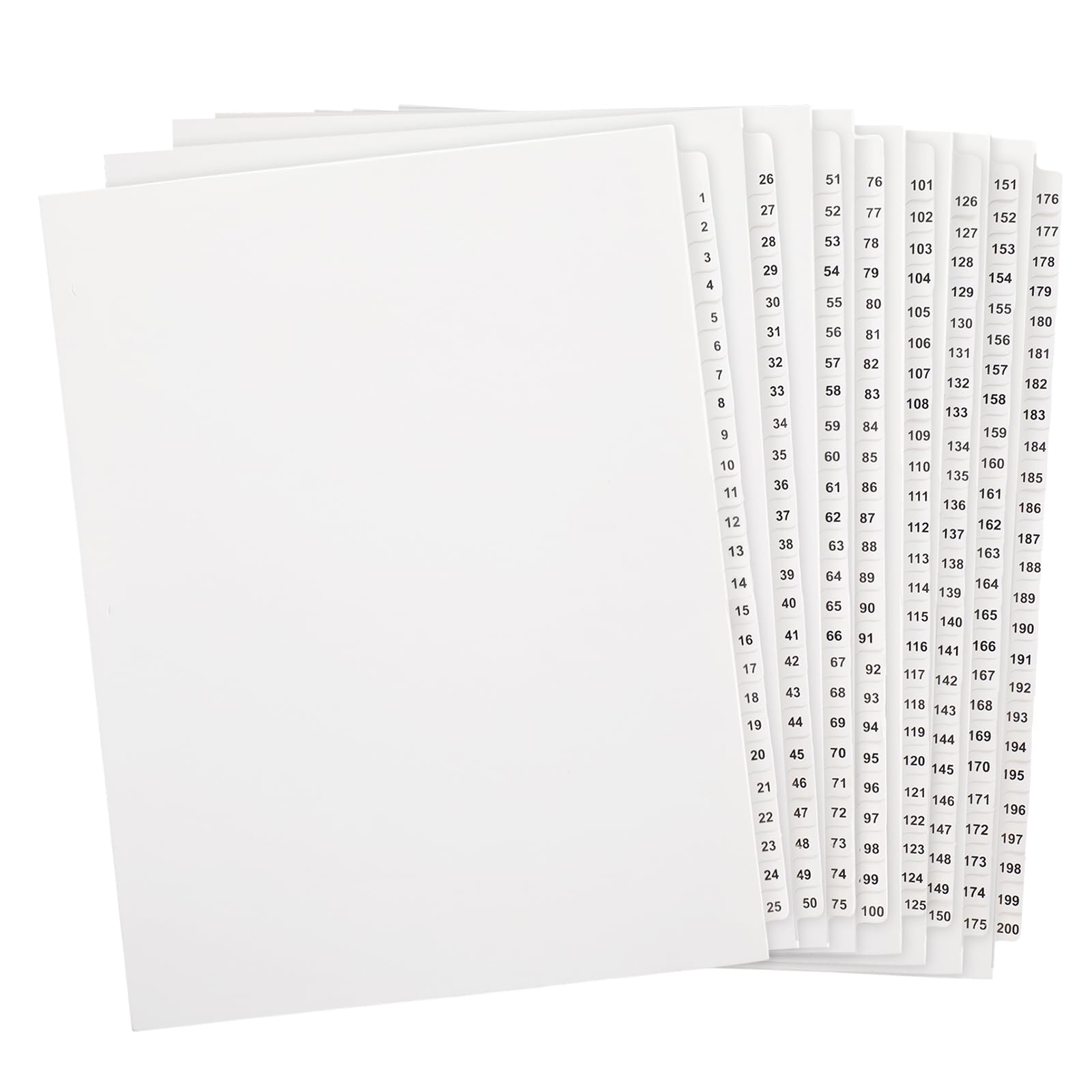 Yeaqee 1 set di divisori numerati divisori non perforati per raccoglitori con schede numeriche, divisori per pagine di carta, raccoglitori bianchi, divisori per documenti di ufficio, file 20,5 x 27,9