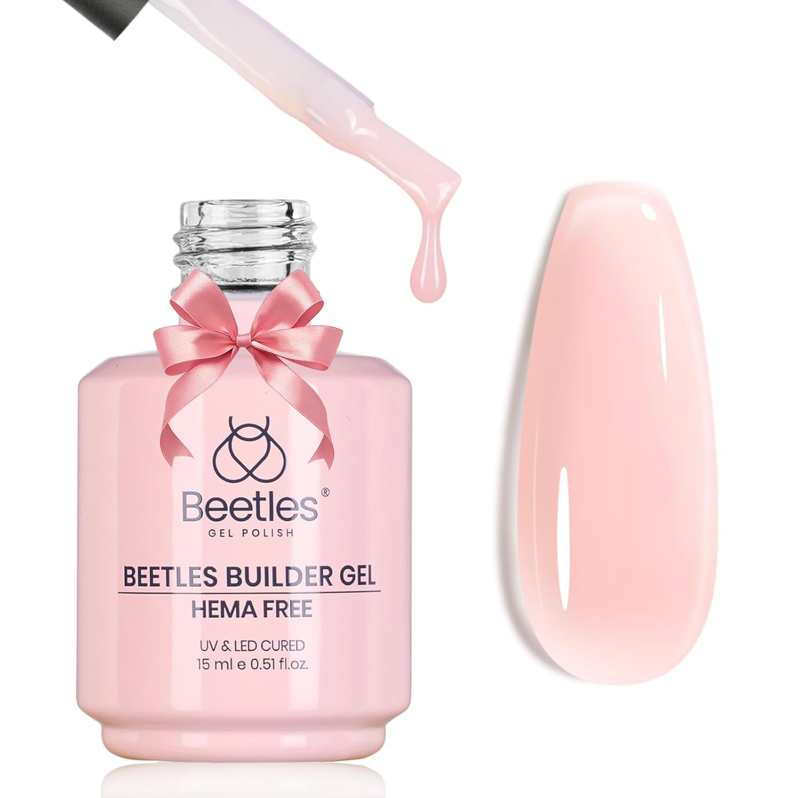 Beetles Builder Gel HEMA Free-Pristine Grace 0.5 oz 8 in 1 Nail Thickening Strengthening Building Apex for Beginner DIY Salon at Home, Jelly Pink Builder Valentines Nail Gel, UV & LED Lamp Cured