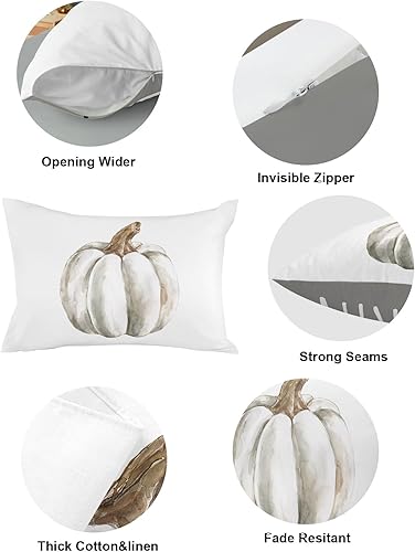 Miniatura 5 de Juego de 2 fundas de almohada decorativas de otoño de 20 x 12 pulgadas, diseño de calabaza blanca, fundas de cojín lumbares de otoño, color gris,