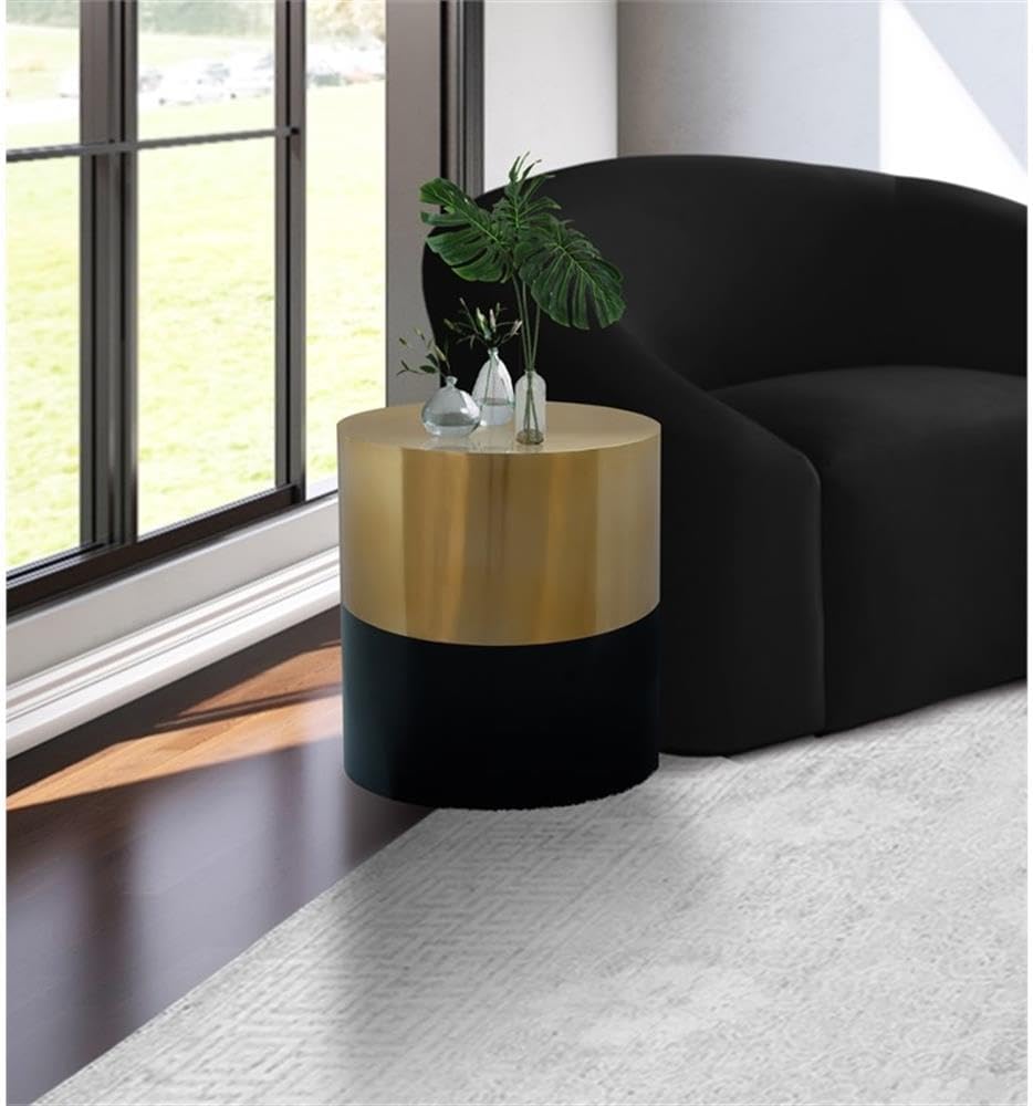 Meridian Furniture 287-ET Sun Collection Brushed Gold Top End Table with Matte Black Base, 20" W x 20" D x 22" H