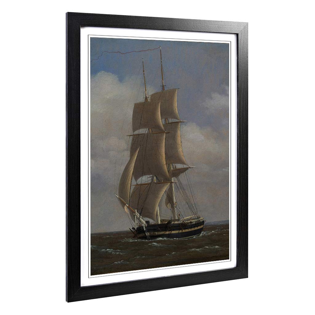 Big Box Art Framed Print of Christoffer Wilhelm Eckersberg Sailing Ship 3 Design | Wall Art Picture| Home Decor for Kitchen, Living Room, Bedroom, Hallway, Black, A2 / 24.5x18 Inch / 62x45cm
