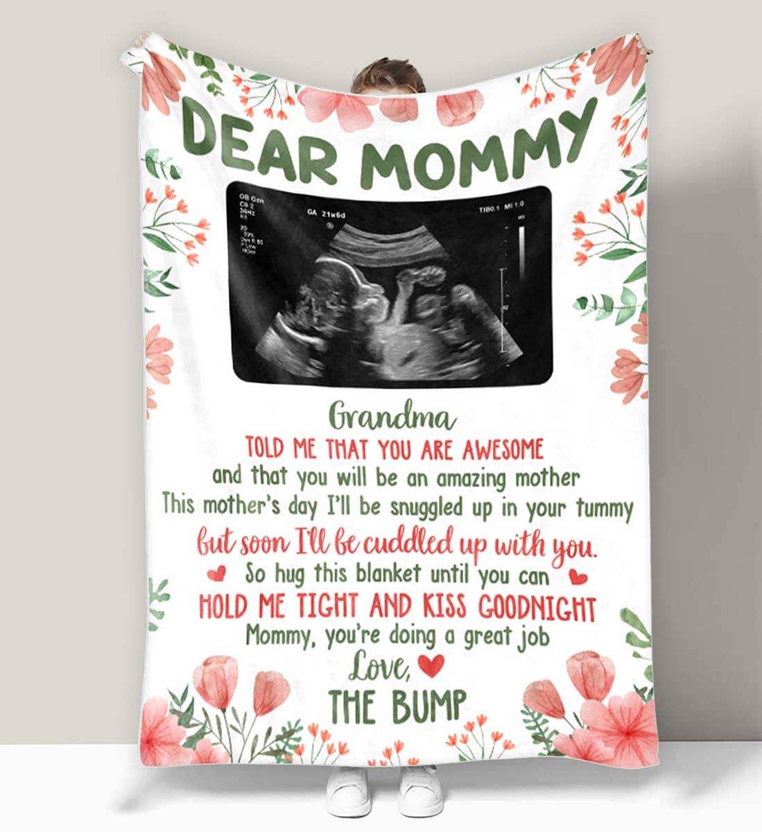 Ewan Personalized Dear Mommy Grandma Told Me That You are Awesome Happy Mother's Day Blanket from Baby Bump Custom Baby's Sonogram Picture Blanket Funny Gifts for Future Mom to Be