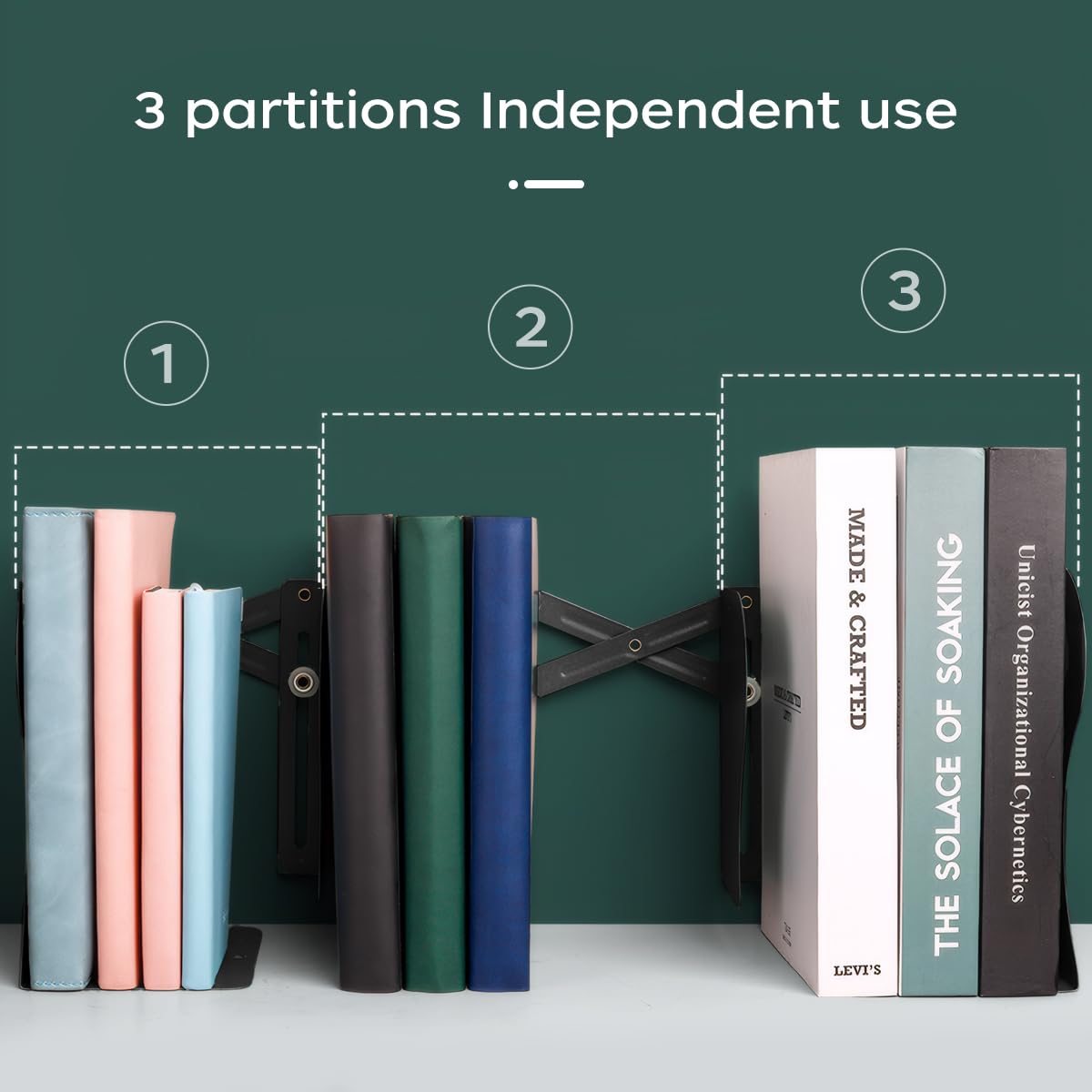 feyiubmen stylowe metalowe regulowane podpórki na książki od 10 do 50 cm, 2 modele, czarne i białe, do biblioteki, biblioteki i szkoły (kolor biały)