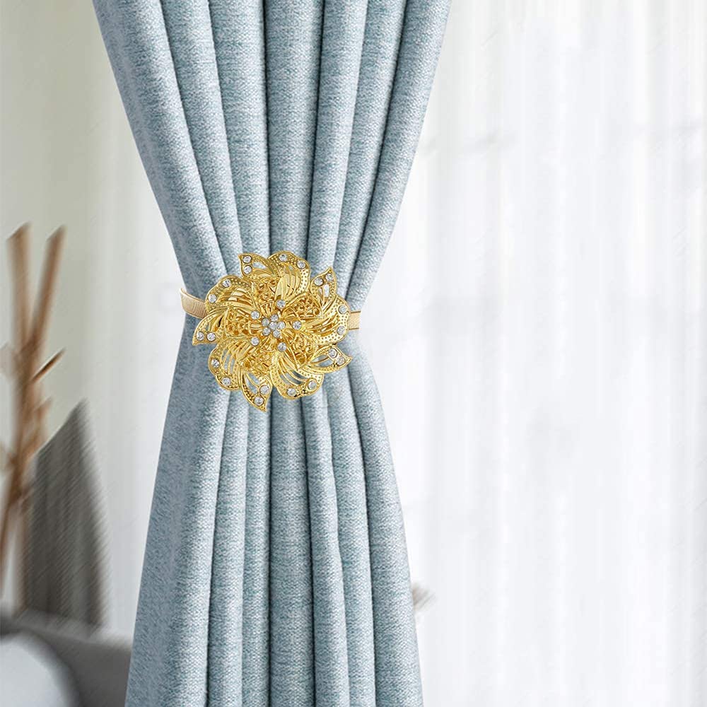 Boucle de Rideau magnétique Clip de Rideau Boucle de Cordon Boucle de Cadre de Rideau sans percer des Trous Boucle de Rideau Fleur Boucle de Rideau (Couleur : Doré) (Doré)