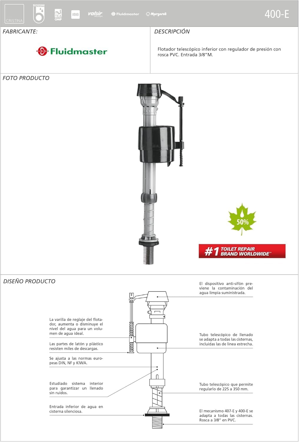 Fluidmaster 400EL – Galleggiante inferiore, colore: neutro