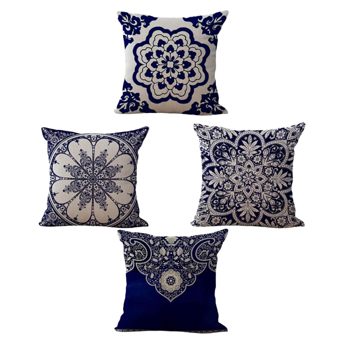 SHINEOFI Set 4 Federe per Cuscino Quadrate in Lino Motivo Floreale Stile Cinese, Copricuscini Decorativi 45X45 CM per Soggiorno Casa Ufficio Bar Hotel