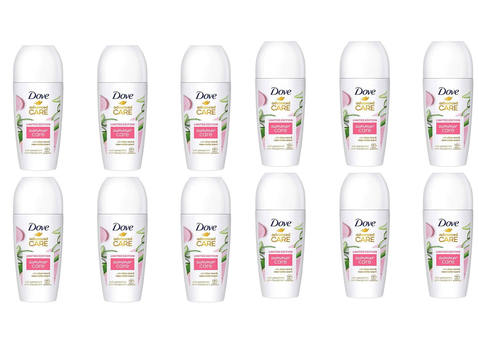 12x Dove Advanced Care Anti-Transpirant Deo Roll-On Summer Care Limited Edition Duft nach Aloe Vera und Rosenwasser mit Skin Hydration Technology,50ml (12er Pack)