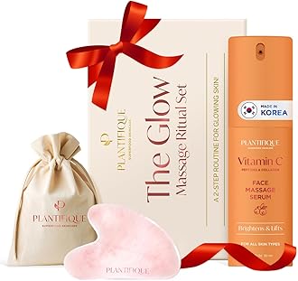 Massage Ritual Set Premium Certified Rose Quartz Gua Sha + Vitamin C Serum Skin Care Set, Birthday Gifts for Women, Teens, Mom, Brides