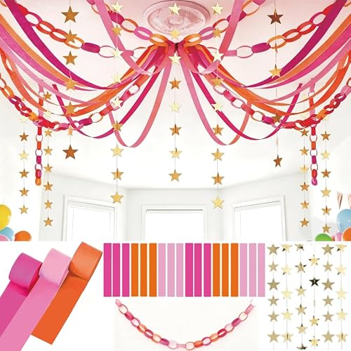 JarThenaAMCS 492 Ft Pink and Orange Crepe Paper Streamers and