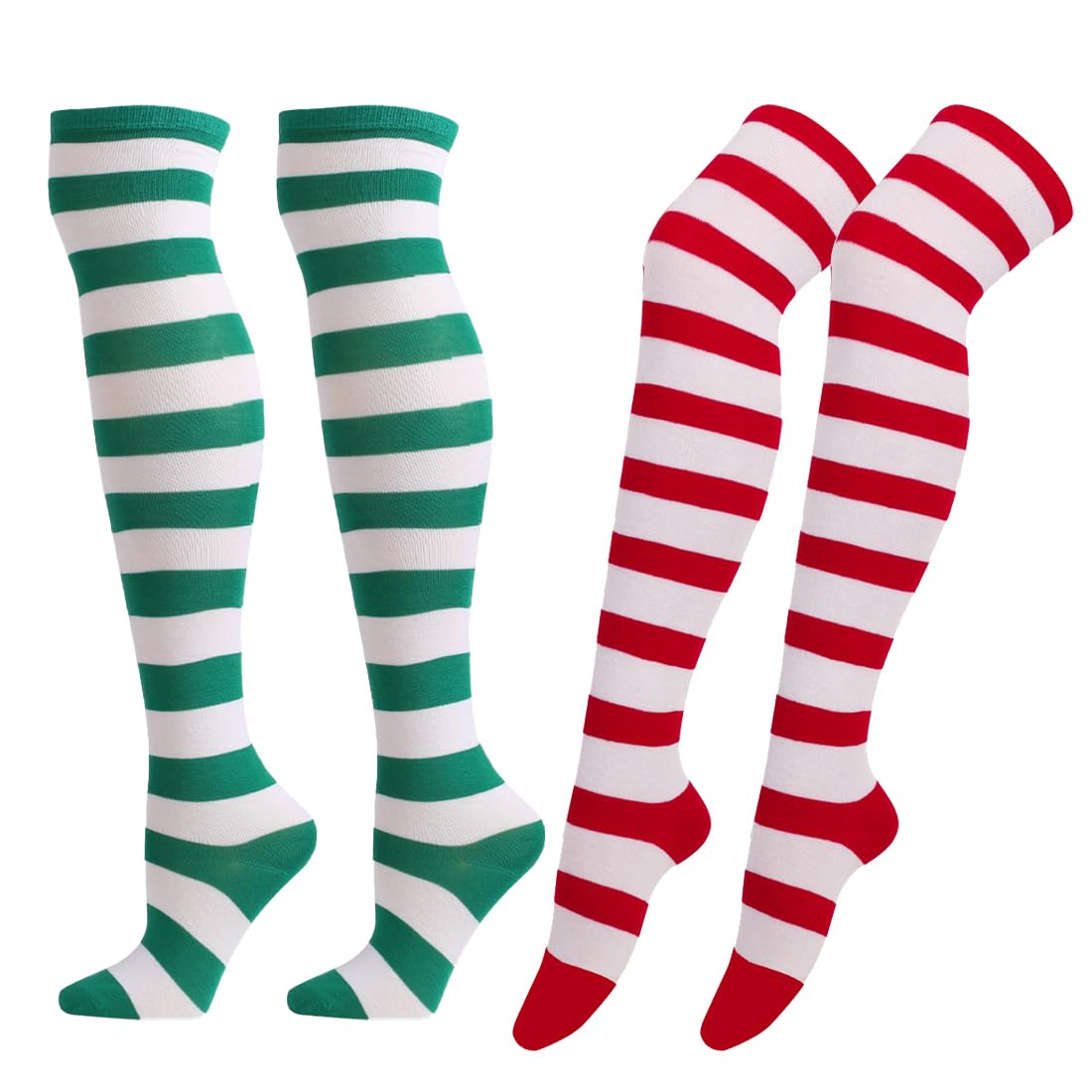 GXGM 2 Pezzi Calze da donna a righe sopra il ginocchio in cotone alte fino alla coscia per cosplay gotico festa di Natale