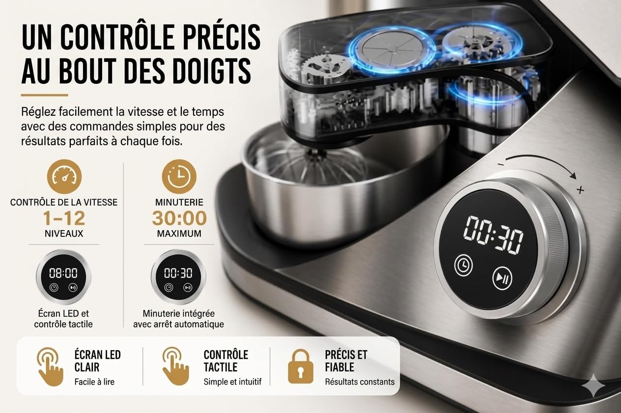 Royal Swiss ® Robot Pâtissier Professionnel 16L XXXXL 2800W, grande capacite - 12 Vitesses + Timer, Bol Inox, Ultra Puissant Pain, Pizza & Pâtisserie, patissier, Usage Intensi, Bol Inox Pâtissier